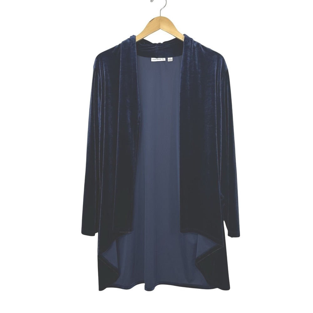 Susan Graver Womens 1X Velvet Cardigan Blue Gothic Dark Draped Open Front Classy